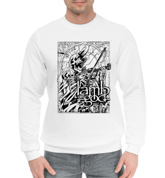 Мужской хлопковый свитшот с изображением Lamb of God (yellow) цвета Белый