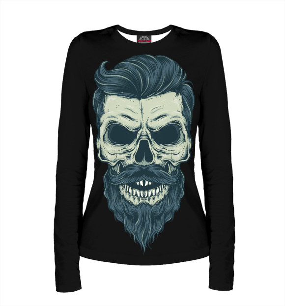 Женский лонгслив с притом Череп борода цвета Белый Женский лонгслив с изображением Череп борода цвета Белый