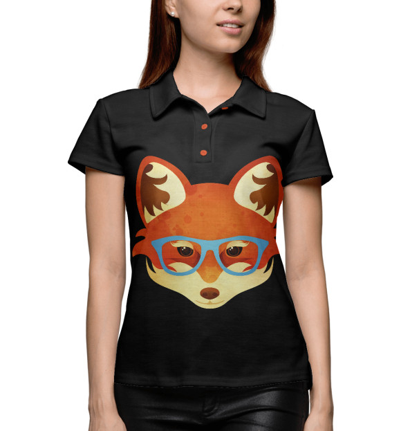 Женское поло с притом Лиса цвета Белый Женское поло с изображением Лиса цвета Белый