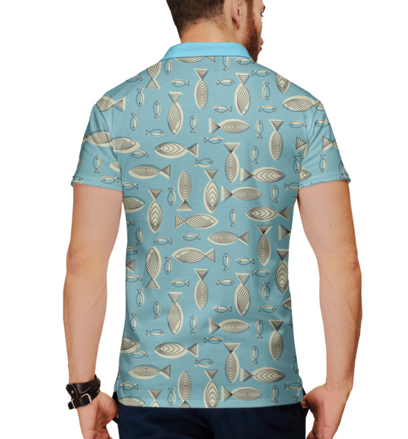 Мужское поло с изображением Кот с рыбкой цвета Белый