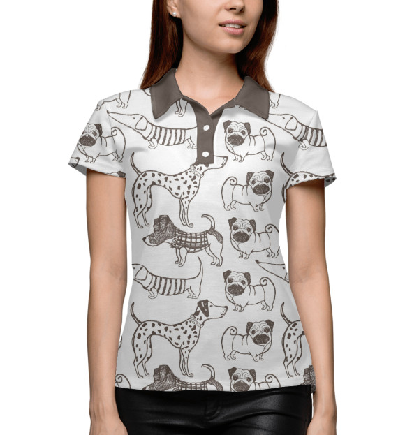 Женское поло с изображением Funny Dogs цвета Белый