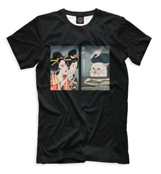 Мужская футболка Мем с котом. Японский стиль
