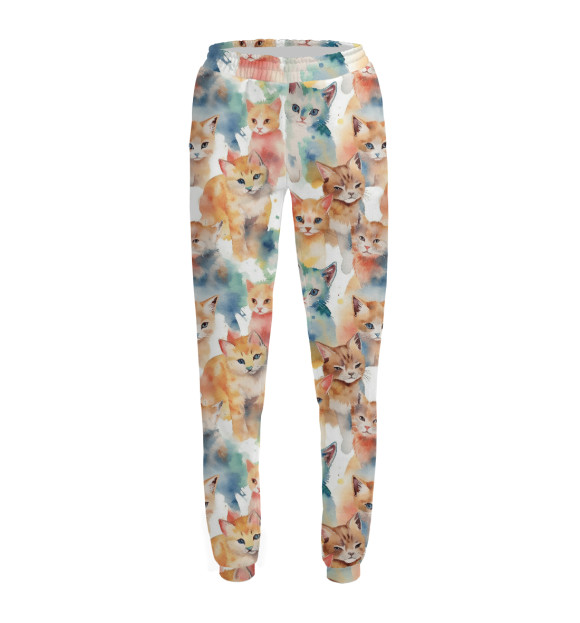 Женские спортивные штаны с изображением Акварельные котята цвета Белый
