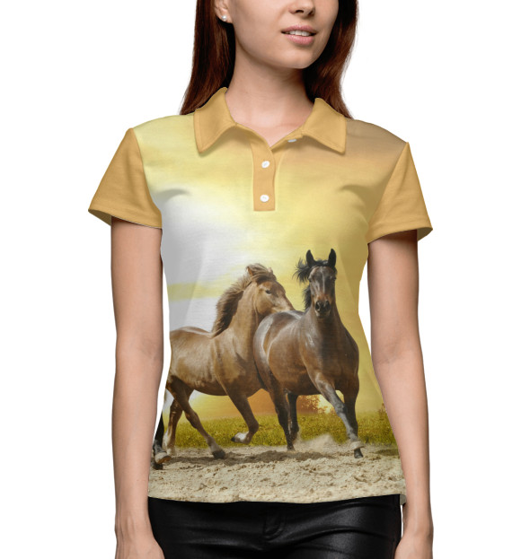 Женское поло с изображением 3 коня цвета Белый