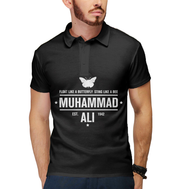 Мужское поло с изображением Мухаммед Али цвета Белый
