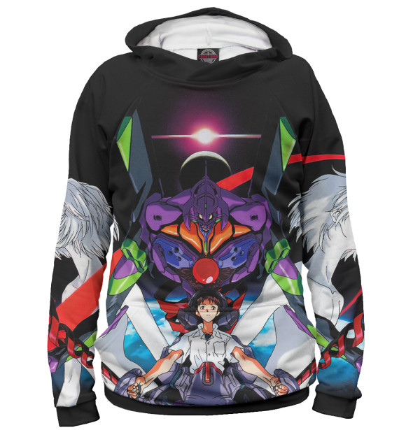 Мужское худи с изображением Neon Genesis Evangelion цвета Белый