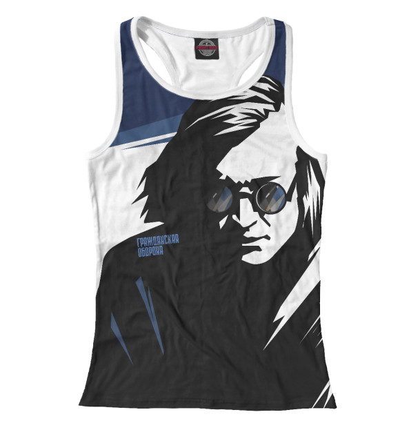 Женская майка-борцовка с изображением Егор Летов. Гражданская Оборона цвета Белый