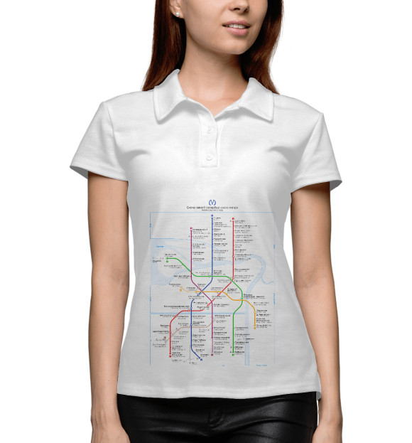 Женское поло с изображением Метро Санкт-Петербурга цвета Белый