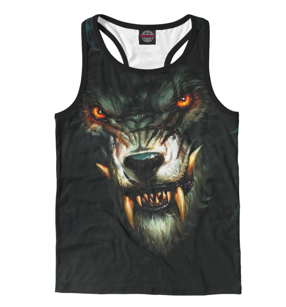 Мужская майка-борцовка с изображением Злой волк цвета Белый