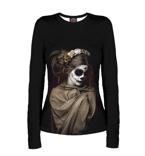 Женский лонгслив с изображением Santa Muerte цвета Белый