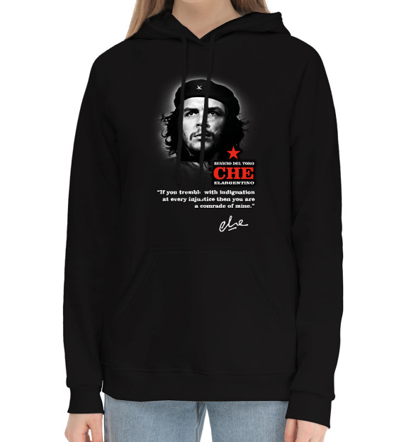 Женский хлопковый худи с изображением Che цвета Черный