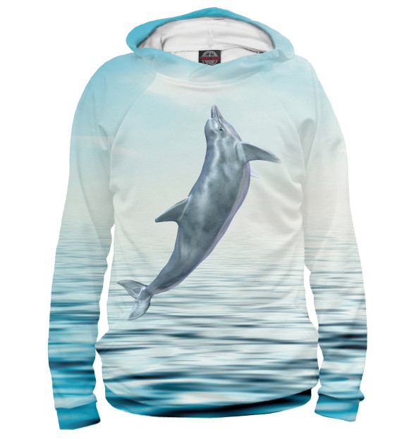 Мужское худи с изображением Дельфин цвета Белый
