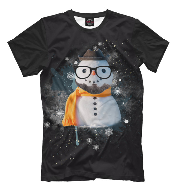 Мужская футболка с изображением Снеговик хипстер цвета Черный