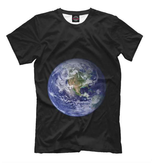 Мужская футболка с изображением Планета Земля цвета Черный
