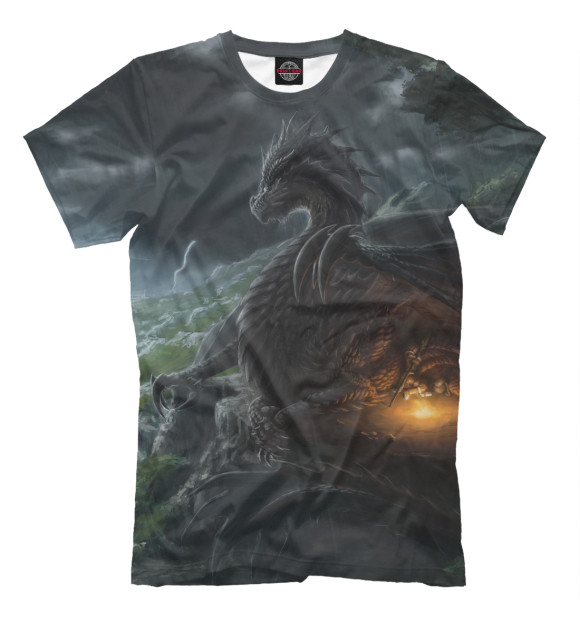 Мужская футболка с изображением Дракон и волк цвета Молочно-белый