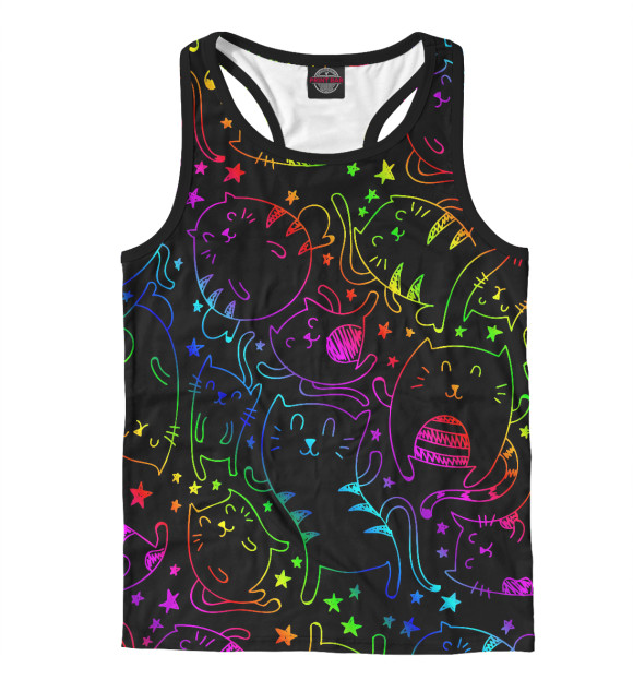 Мужская майка-борцовка с изображением Радужные котики цвета Белый