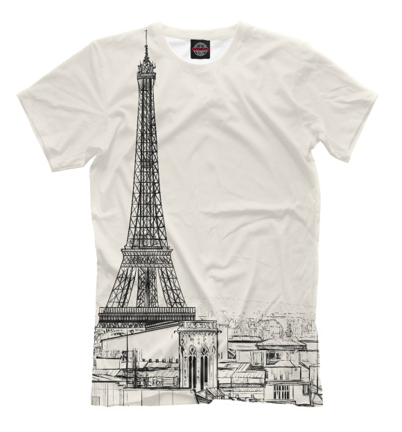Мужская футболка с изображением Париж цвета Молочно-белый