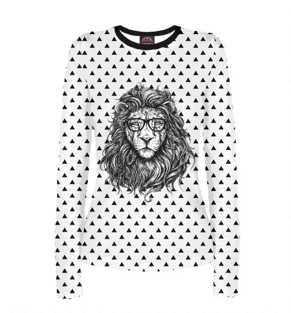 Женский лонгслив с изображением Лев в горошек цвета Белый