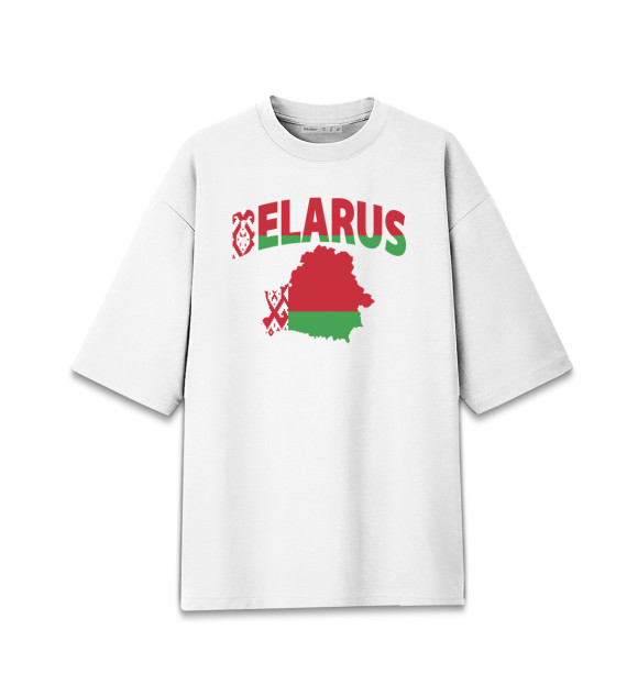 Мужская футболка оверсайз с изображением Беларусь цвета Белый