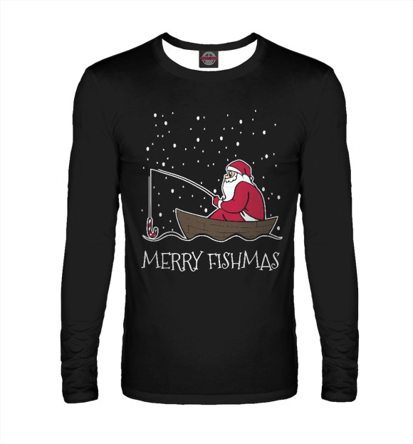 Мужской лонгслив с изображением Merry fishmas цвета Белый