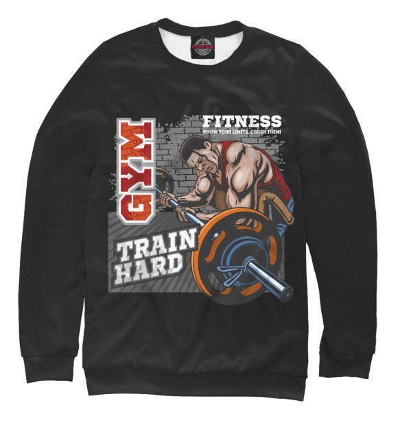 Свитшот для девочек с изображением Train hard цвета Белый