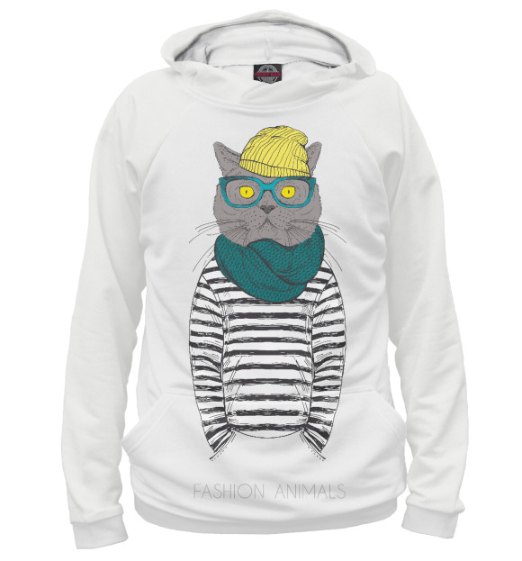 Мужское худи с изображением Модный парень цвета Белый