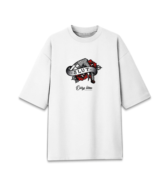 Женская футболка оверсайз с изображением Slut цвета Белый