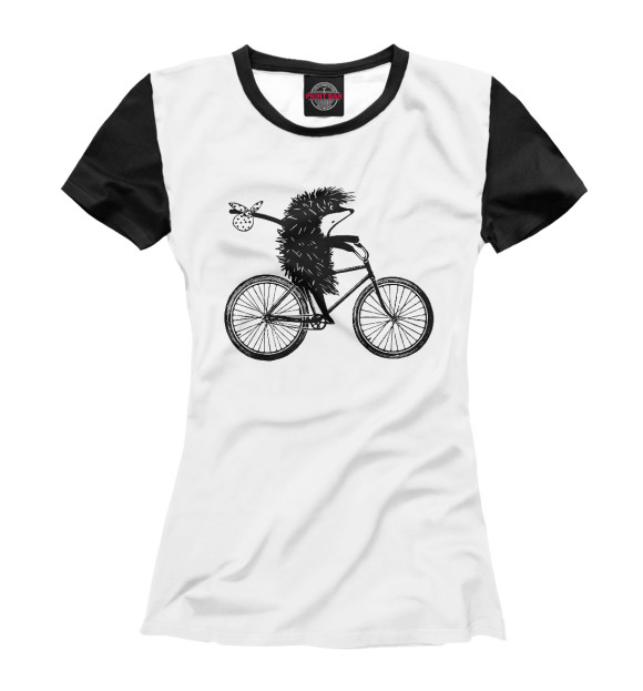 Женская футболка с изображением Ежик на велосипеде цвета Белый