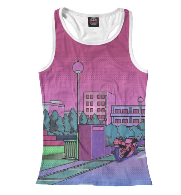 Женская майка-борцовка с изображением Улица пиксельарт цвета Белый