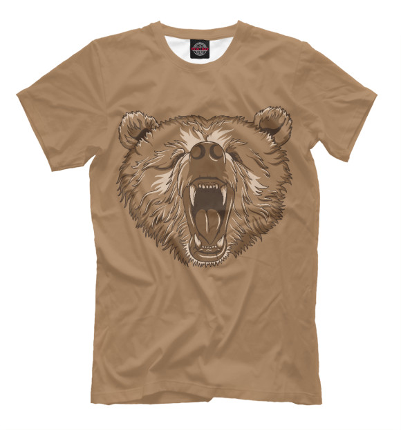 Мужская футболка с изображением Медведь цвета Темно-бежевый