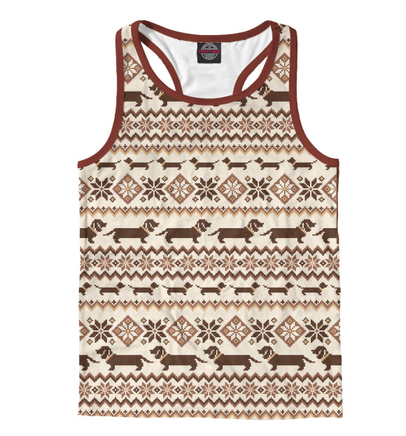 Мужская майка-борцовка с изображением Таксы коричневые цвета Белый