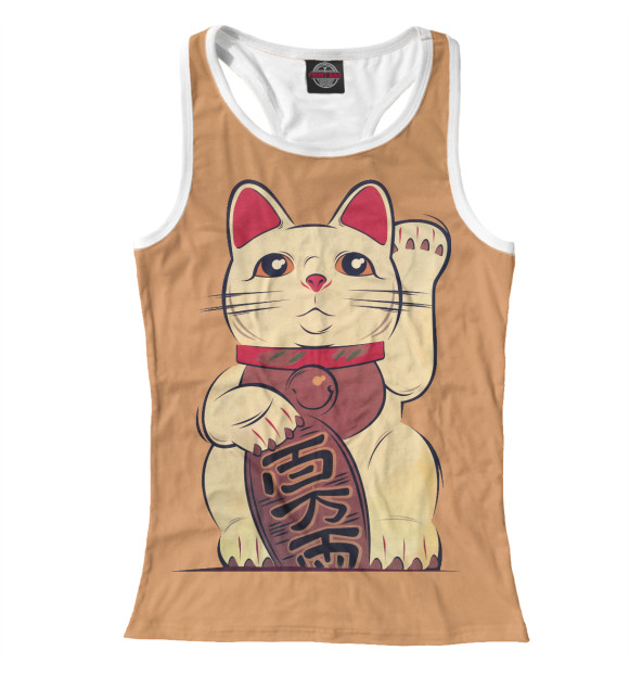 Женская майка-борцовка с изображением Манэки-нэко цвета Белый
