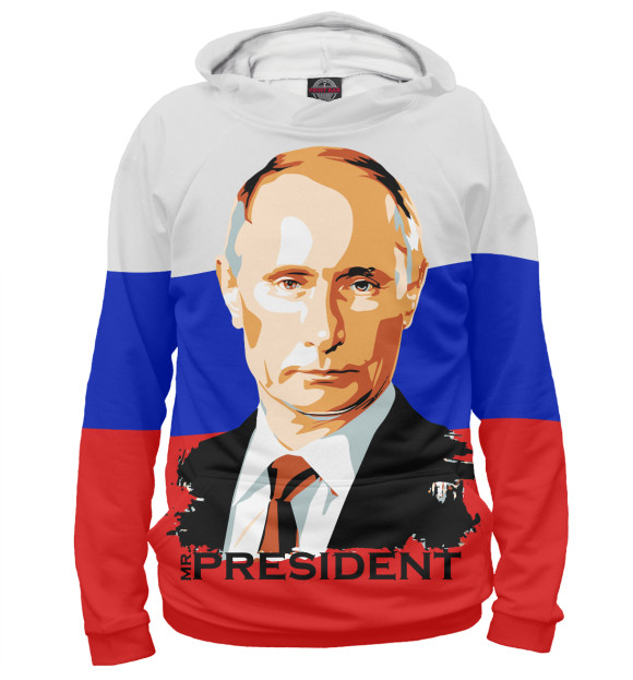 Мужское худи с изображением Путин цвета Белый