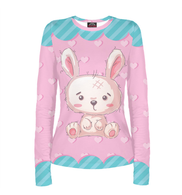 Женский лонгслив с притом Милый зайка цвета Белый Женский лонгслив с изображением Милый зайка цвета Белый