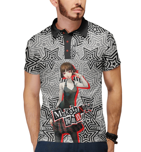 Мужское поло с изображением Persona 5 - Макото цвета Белый