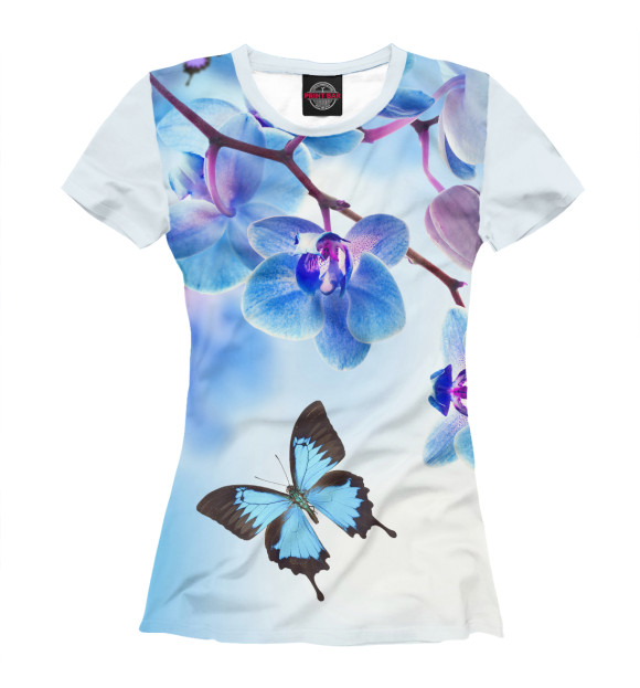 Женская футболка с изображением Цветы и бабочка цвета Белый