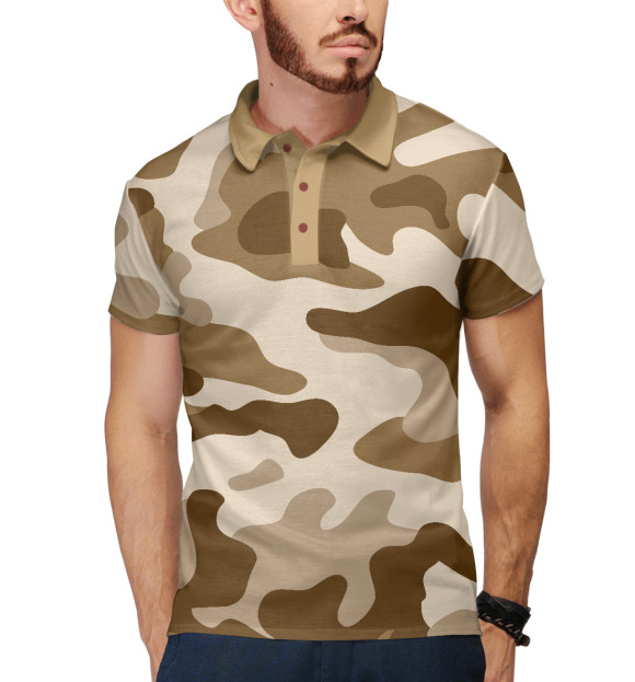 Мужское поло с изображением Коричневый камуфляж цвета Белый