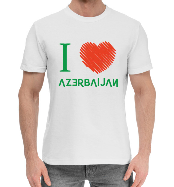 Мужская хлопковая футболка с изображением Love Azerbaijan цвета Белый