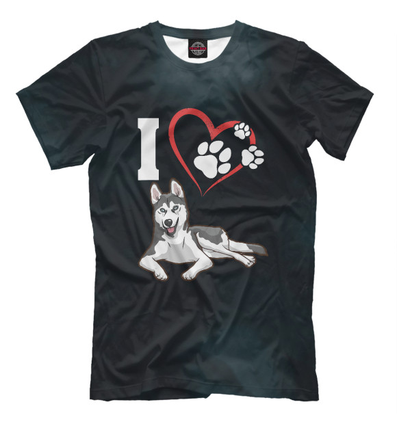 Мужская футболка с изображением I Love My Siberian Husky цвета Белый