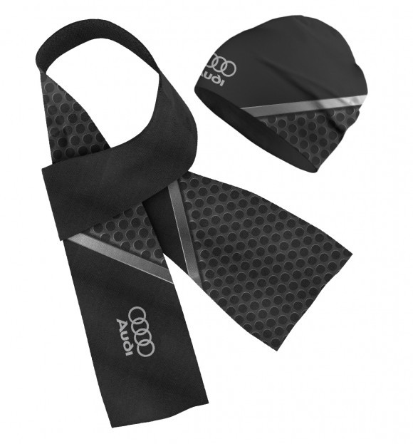 Шарф и шапка с притом Audi цвета Белый Шарф и шапка с изображением Audi цвета Белый