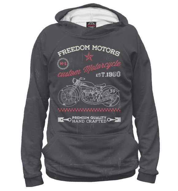 Мужское худи с изображением Freedom Motors цвета Белый