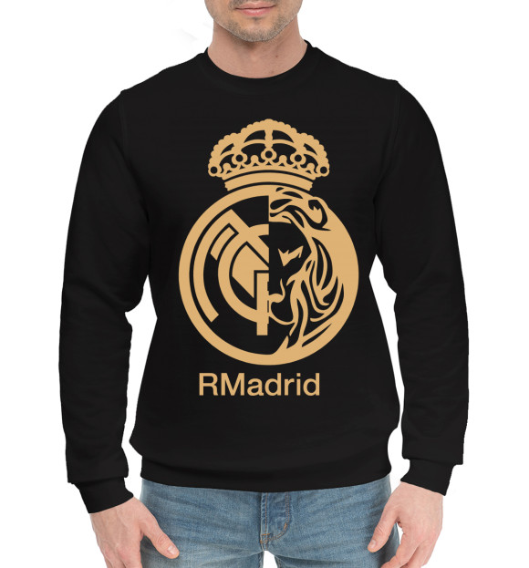 Мужской хлопковый свитшот с изображением Real Madrid цвета Черный