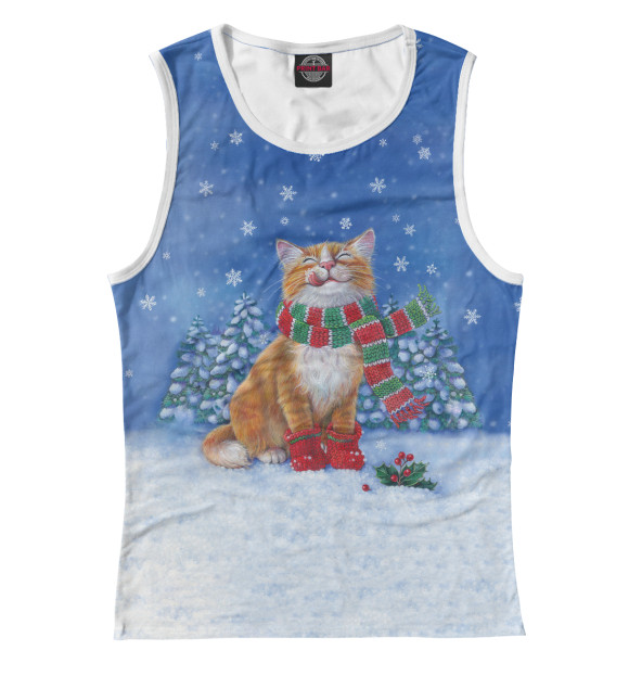 Женская майка с изображением Christmas Cat цвета Белый
