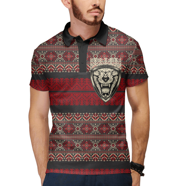 Мужское поло с изображением Симаргл в узорах цвета Белый