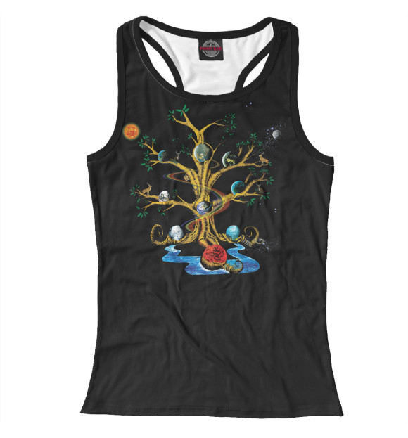 Женская майка-борцовка с изображением Иггдрасиль цвета Белый