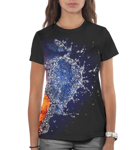 Женская футболка с изображением Огонь и вода цвета Белый