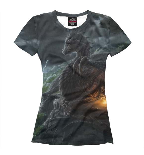 Женская футболка с изображением Дракон и волк цвета Белый