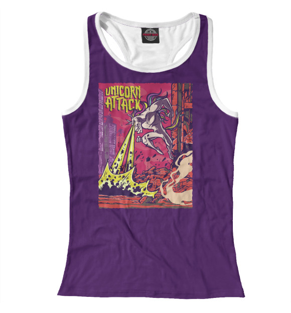 Женская майка-борцовка с изображением Атака единорога цвета Белый