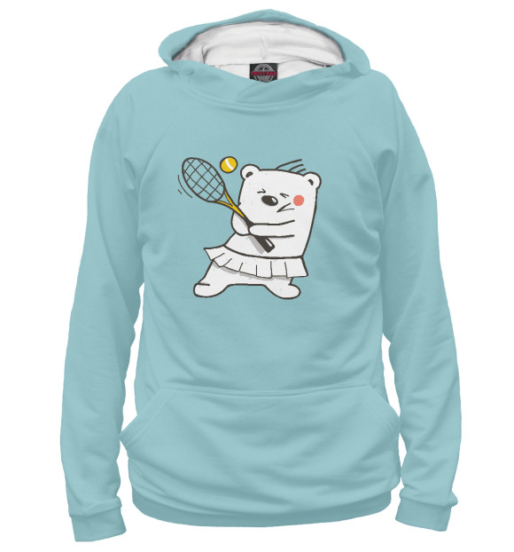 Женское худи с изображением Медведь Теннис цвета Белый
