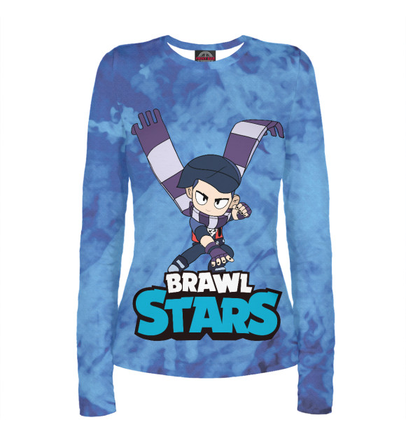 Женский лонгслив с притом Edgar Эдгар  Brawl Stars цвета Белый Женский лонгслив с изображением Edgar Эдгар  Brawl Stars цвета Белый